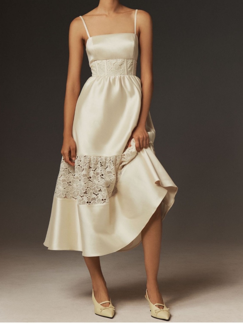 BHLDN Gabrielle Taffeta Lace A-Line Midi Dress